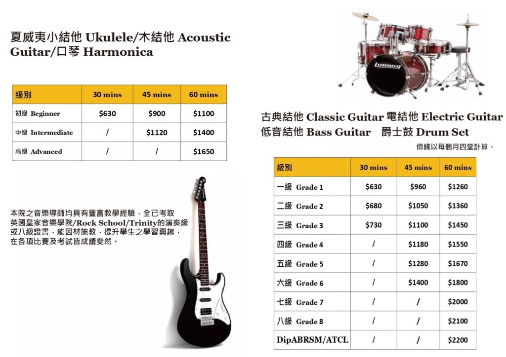 pop music courses 
drum courses 